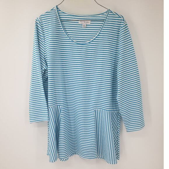 Kim Rogers Blue and White 3/4 Length Sleeve Top Womens Size Extra Large XL - Picture 1 of 4